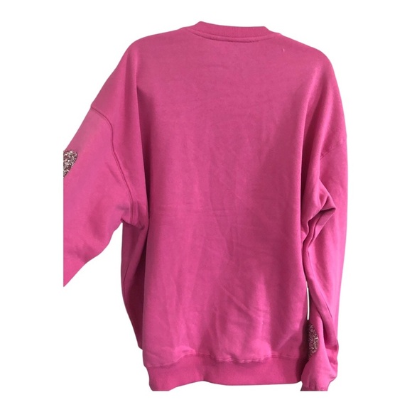 heart shaped glitter patch embroidered sleeves pink sweatshirt size XL brand new - Picture 12 of 14